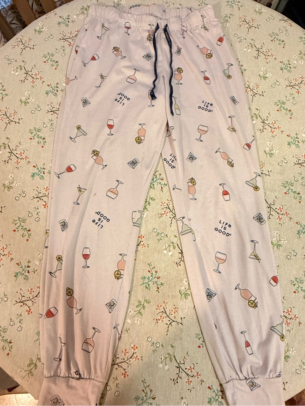 Life Is Good Light Pink Pajama Joggers with Drink Print